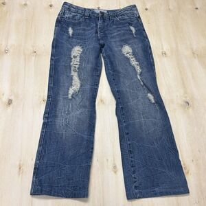 Japanese Denim Distressed Jeans Mens 31 Medium Wash Blue Mid Rise Wide Leg